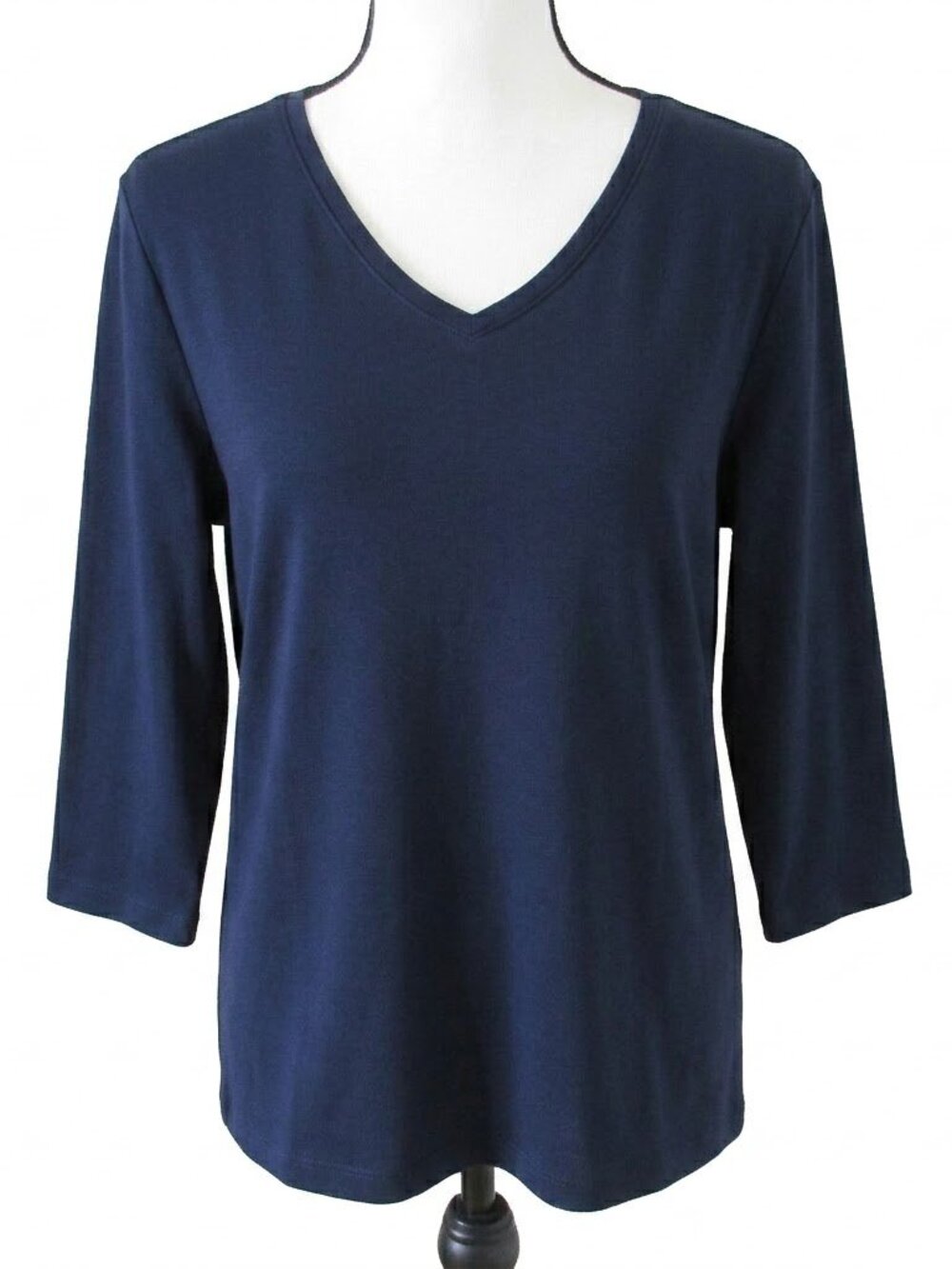L.L. Bean Womens Size 2X Navy Blue V-Neck Three-Quarter-Sleeve Classic Tee